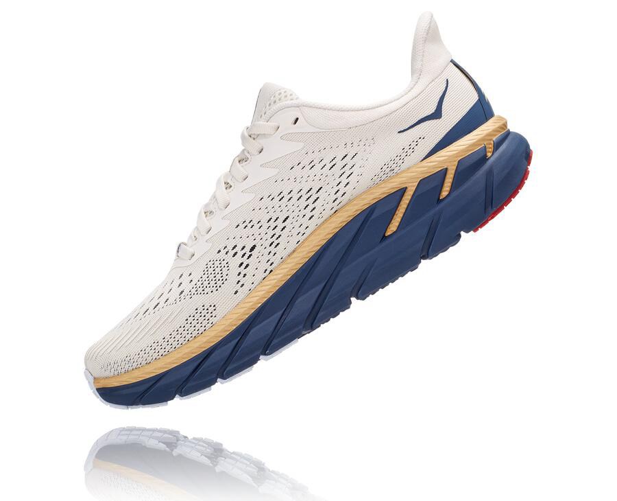 Hoka Australia One One Clifton 7 - Womens Running Shoes White/Blue - VOBKT-3427